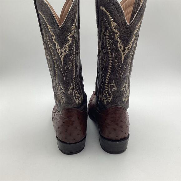 Men's Brown Ostrich Skin Western Boots Square Toe Mid-Calf - Picture 7 of 11
